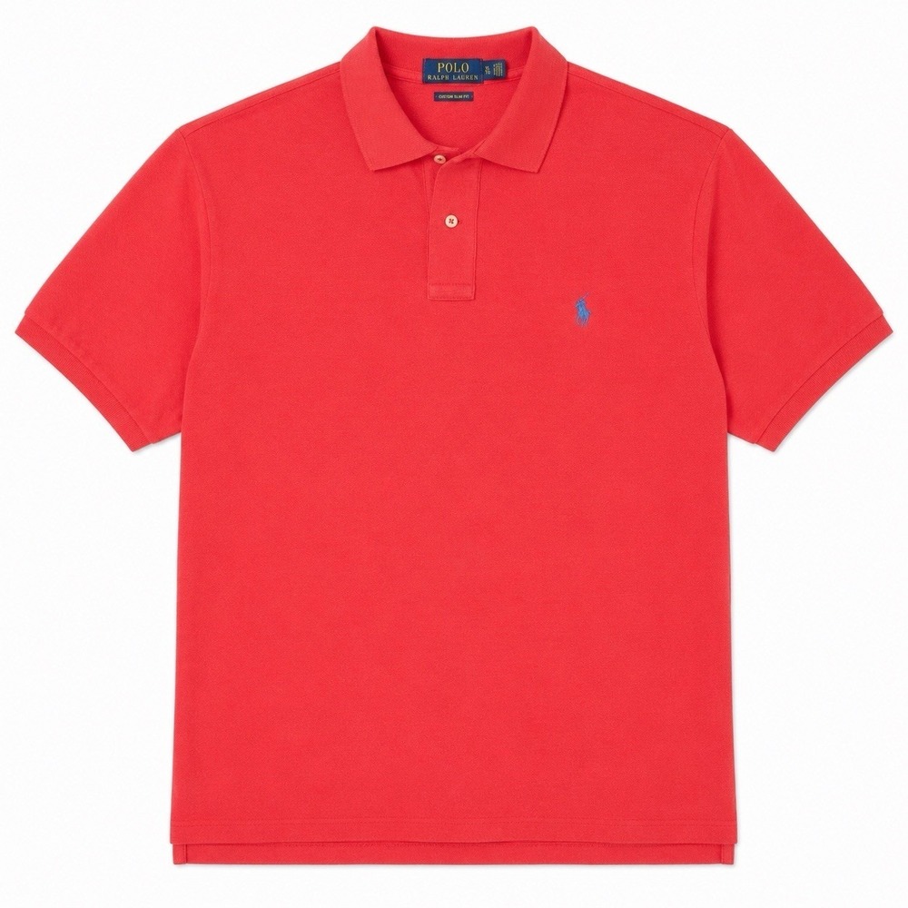 Polo Ralph Lauren Mens XL Custom Slim Fit Polo Shirt Coral Red Blue Pony Cotton - Picture 2 of 11